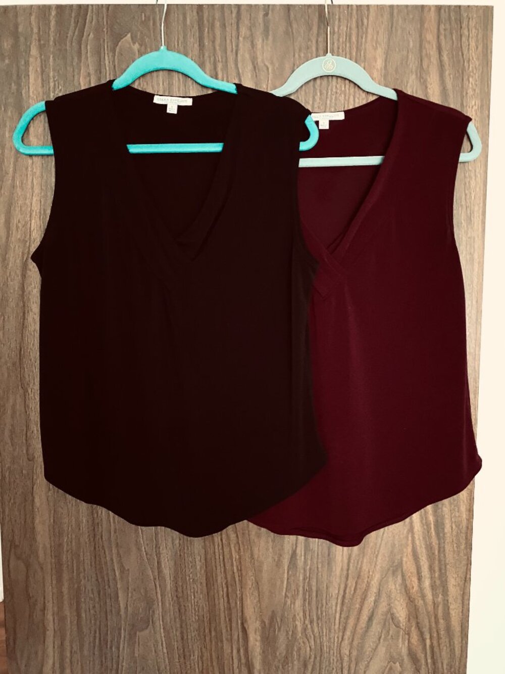 Two Women's Green Envelope Tank Tops - Black and Burgundy - Size Large